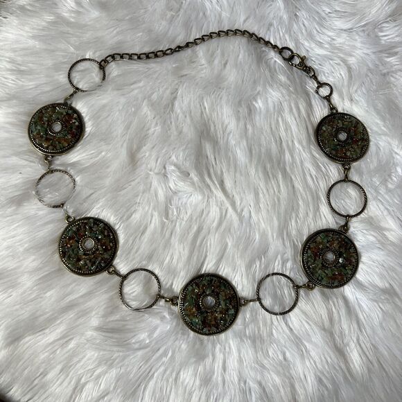 Vintage Chain Loop Brass And Pebbled Detail Belt